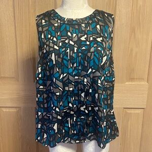 Kasper Blue and Black Geometric Blouse